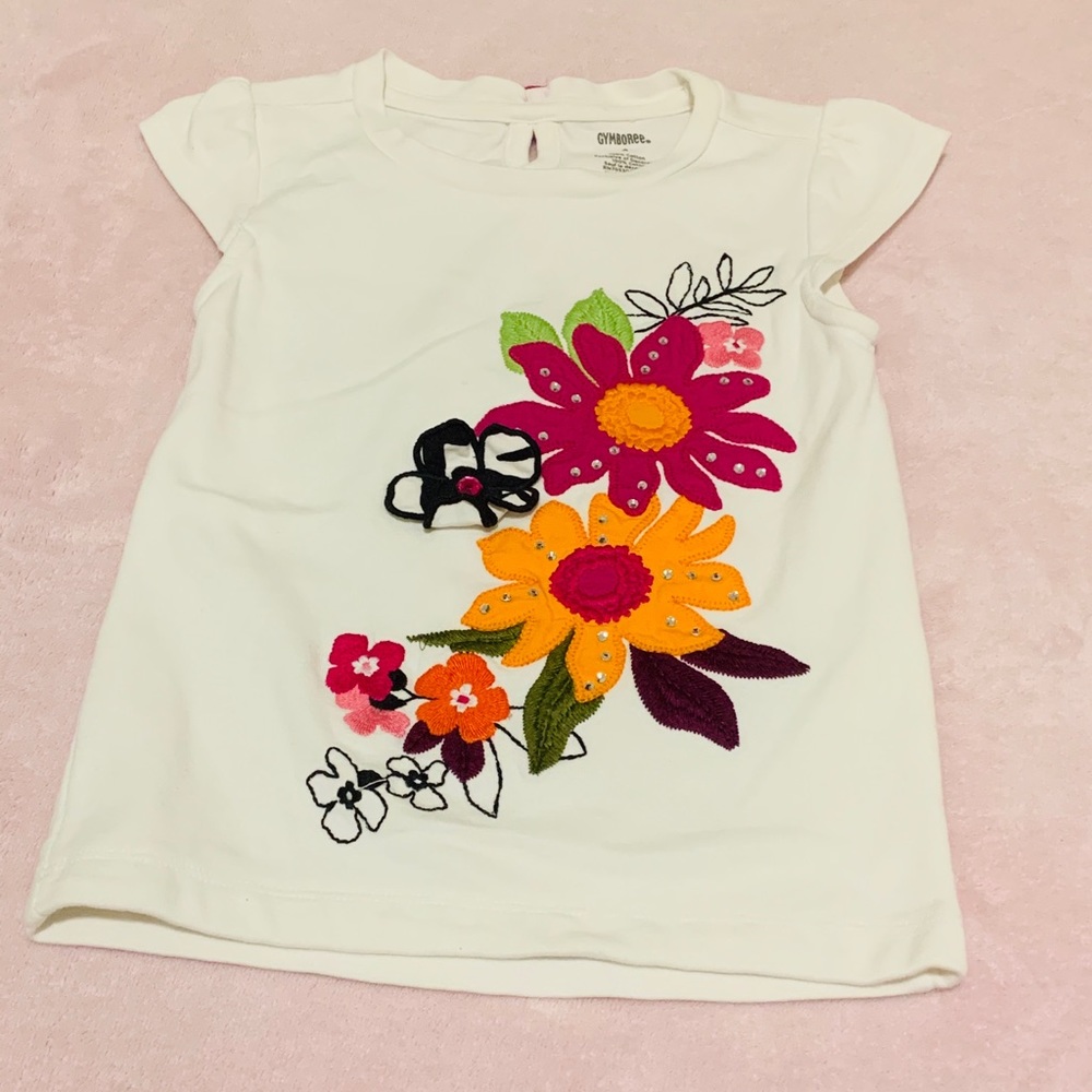 Gymboree White Tee Flower Design Size 4
